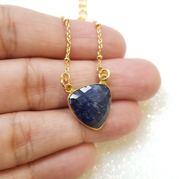 Lapis lazuli gold beaded chain necklace - Picture 2 of 6